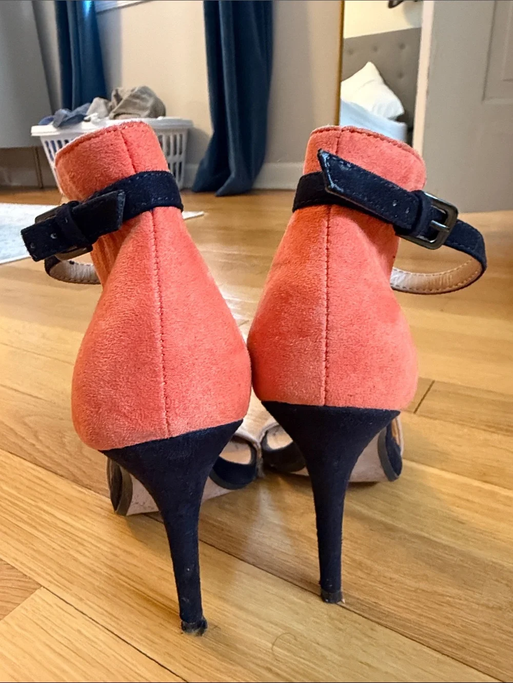 Zara Orange and Taupe Suede Ankle-Strap High Heels